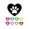 The dog`s track in the heart. set cat and dog paw print inside heart