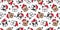 Dog seamless pattern Christmas vector french bulldog paw Santa Claus hat footprint scarf isolated cartoon repeat background tile w