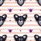 Dog seamless pattern, Heads of puppies on a striped background. Cute glamorous dogs, Vector illustration