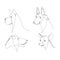 Dog set in continuous line art style. Shepherd, terrier breeds. Outline doggies