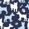 Dog silhouette seamless pattern. Winter design surface texture about dogs. Vector illustration shape on dark blue