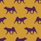 Dog silhouette. Walking american akita puppy isolated on yellow background. Seamless pattern. Endless texture. Design