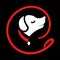 Dog silhouette walking service logo on round from red leash. Happy puppy training icon. Walk pet symbol in black vector