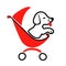 Dog sitter logo in drawing style on white background for highlight. Walking pet in carriage icon vector isolated element