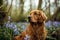 Dog Sitting in Field of Bluebells