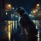 Dog sitting outside in the rain by Generative AI