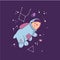 Dog space astonaut in doodle style. Flat Vector cartoon illustration