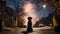 Dog on the street in winter, scared of New Year\\\'s fireworks