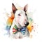 A Dog with Style: A Watercolor Bull Terrier Puppy with Pastel Headband and Glasses AI Generated