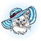 A dog in a summer beach hat. Vector illustration. Yorkshire Terrier. Puppy.