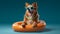 Dog summer inside a donuts inflatable swimming pool ring with sunglasses. generative ai