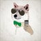 Dog in sun glasses with a bow taking selfie