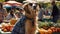 A Dog With Sunglasses Attending A Farmers Market. Generative AI