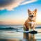 Dog Surfing on the Ocean Realistic Digital Arr