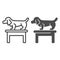 Dog on table line and solid icon, animal hospital concept, Dachshund standing on table at veterinary office sign on