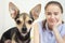 Dog toy terrier with mistress is looking at you