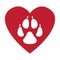 Dog track - animal footprint, Red and white vector illustration. I love my dog. A slogan concept for dog lovers.