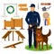 Dog trainer and agility obstacles. Policeman