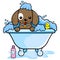 Dog in a tub taking a bath. Vector illustration