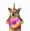 Dog unicorn eating a color donut 2