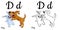 Dog. Vector alphabet letter D, coloring page