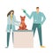 Dog in a veterinary clinic. Vet examination and vaccination, vector illustration