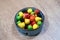 Dog vitamins bowl closeup home fruits vegetables save protect happy life