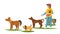 Dog walker with dogs banner, vector illustration