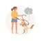 Dog walking isolated cartoon vector illustrations.