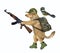 Dog walks with automatic rifle