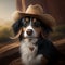 Dog wearing cowboy suit shows a loyal and adventurous canine with a western vibe, evoking a sense of trust and reliability