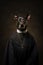 Dog wearing human clothes, priest