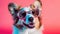 Dog Wearing Mirrored Pink Heartshaped Sunglasses. Generative AI