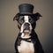 Dog wearing a top hat. Created using ai generative.