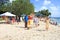 Dog welfare workers on a beach