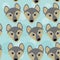 Dog Wolf Seamless pattern with funny cute animal face on a blue