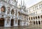 Doge`s Palace or Palazzo Ducale in summer, Venice, Italy. It is famous landmark of Venice. Panoramic view of luxury courtyard of