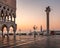 Doges Palace Palazzo Ducale on Saint Mark square at Sunrise, V