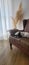 Doggy Affection in Luxurious Home: Purchase this charming image of a puppy relaxing on a leather sofa, adding warmth and