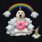 Dogicorn on cloud eats pink donut