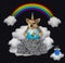 Dogicorn eats blue donut on cloud