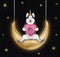 Dogicorn husky with donut swings on moon