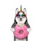Dogicorn husky holds pink donut