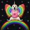 Dogicorn labrador with color wings on rainbow