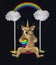 Dogicorn listening to music on swing