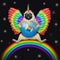 Dogicorn pug with color wings on rainbow