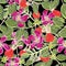 Dogrose berries seamless pattern. Vector background wild rose fruits with green leaf for design label syrup, tea