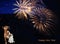 Dogs admire the firework at new year