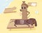 Dogs on beach having summer fun. Vector illustration