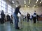 dogs at the breed exhibition with owners at the training show